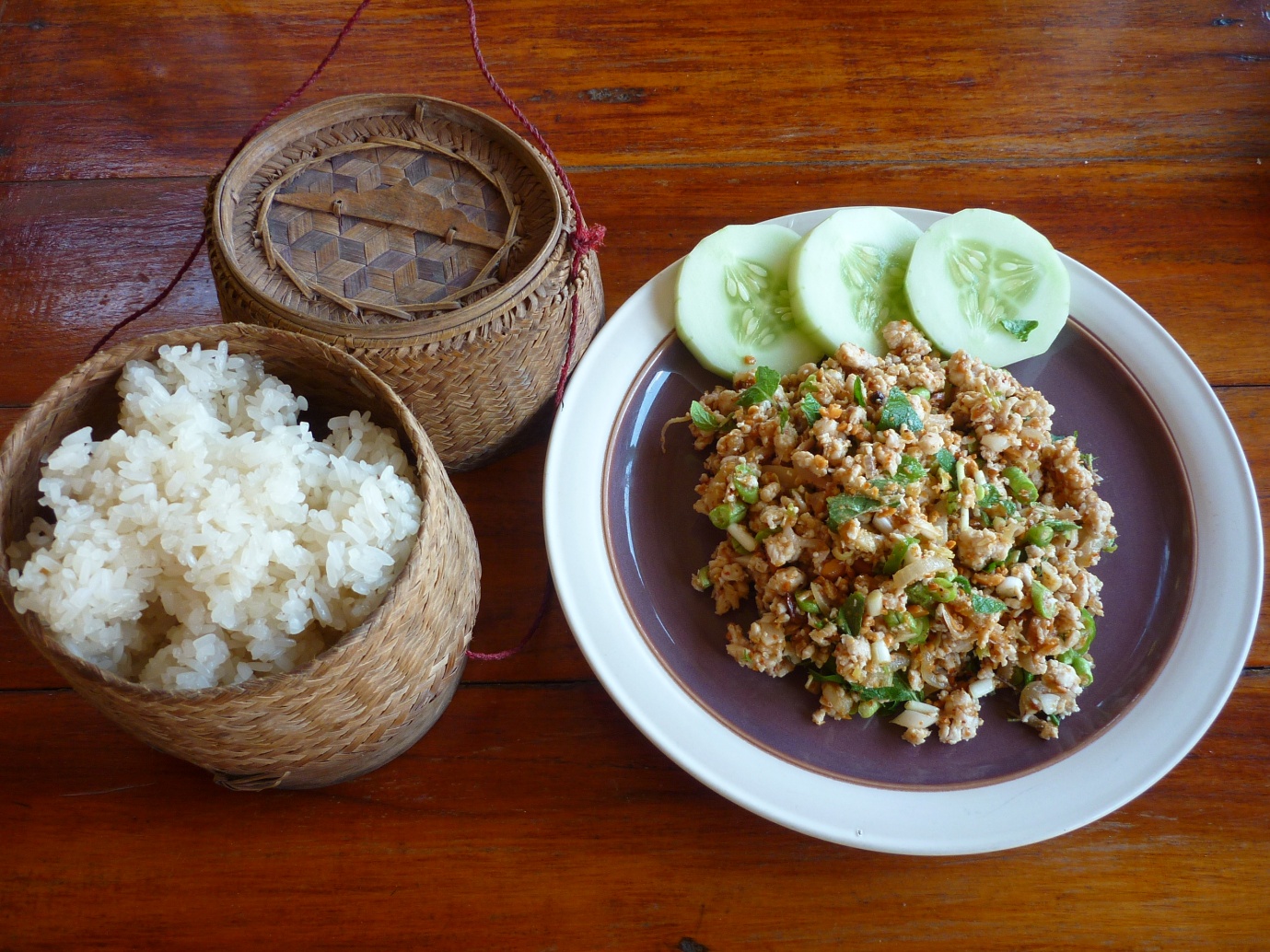 Laos chicken laap with sticky rice