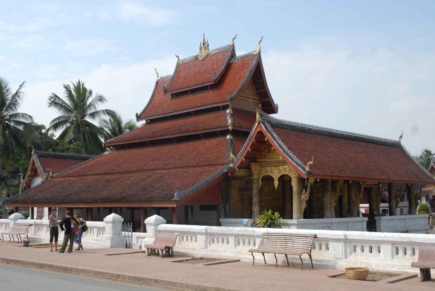 The unique architecture with 5-layer red roof of Wat May 