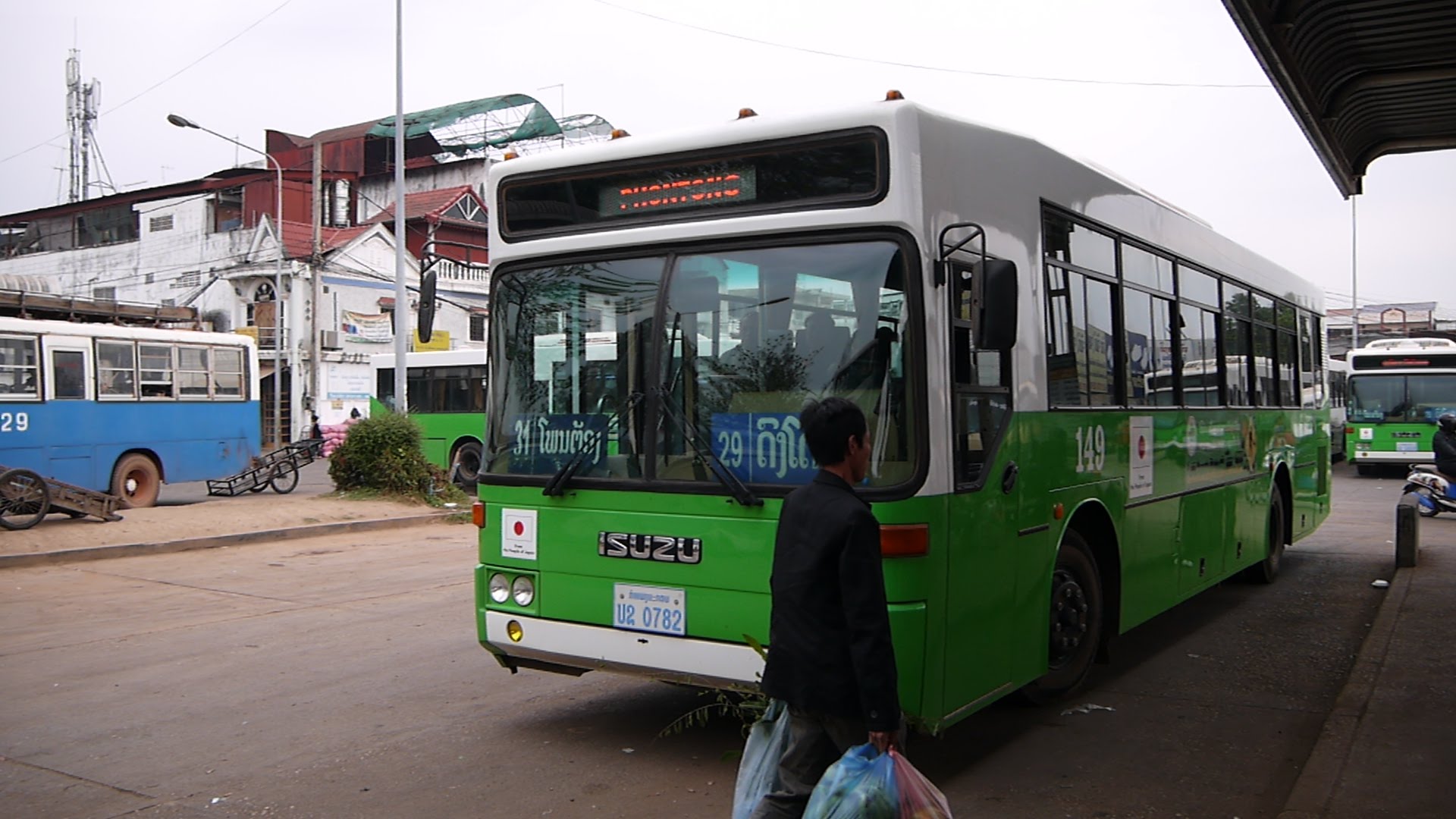 White-green bus in Vientiane