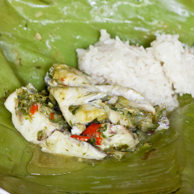 Steamed Fish (Mok Pa) in banana leaves