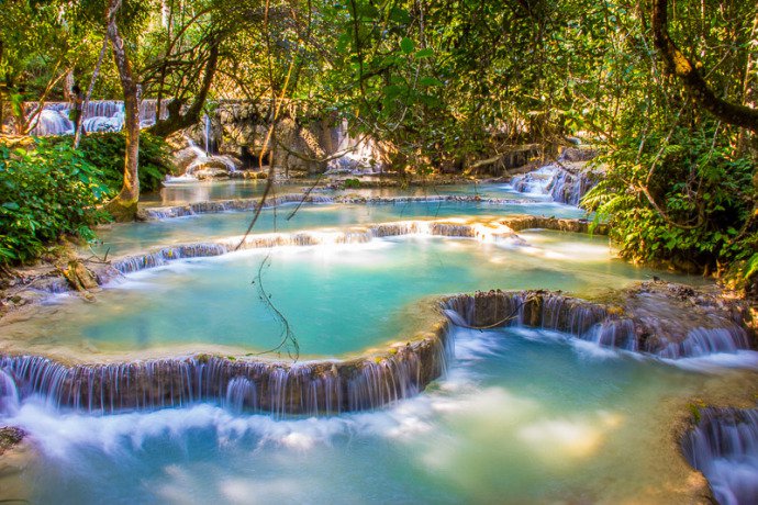 Kuang Si is one of the most beautiful waterfalls of the Southeast Asia